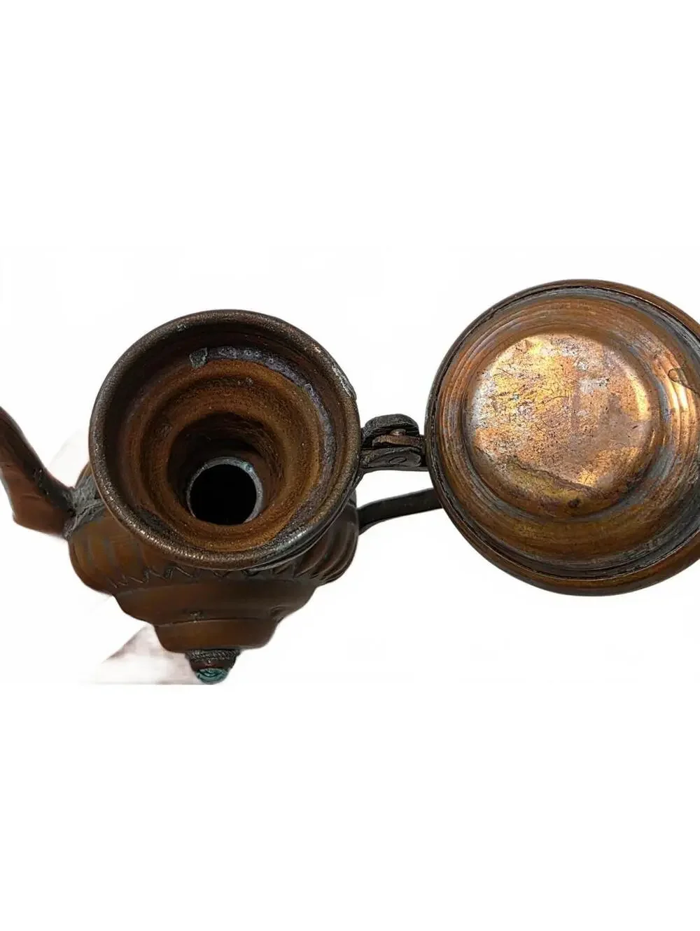 Vintage Egyptian Copper Scarab Coffee Pot Handmade Ewer 7.75 Inch